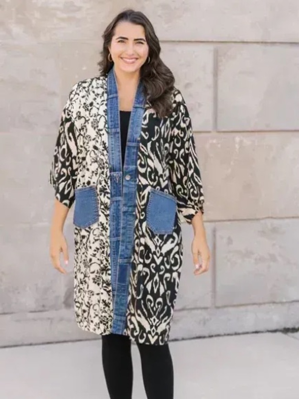 Shannon Passero Janis Cardigan Upcycled Denim Pocket Duster Sweater Artisan Boho